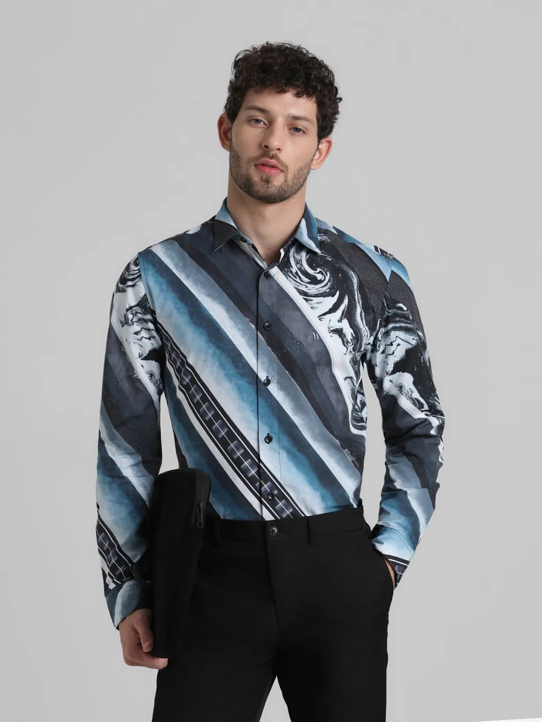 Black Printed Full Sleeves Shirt
