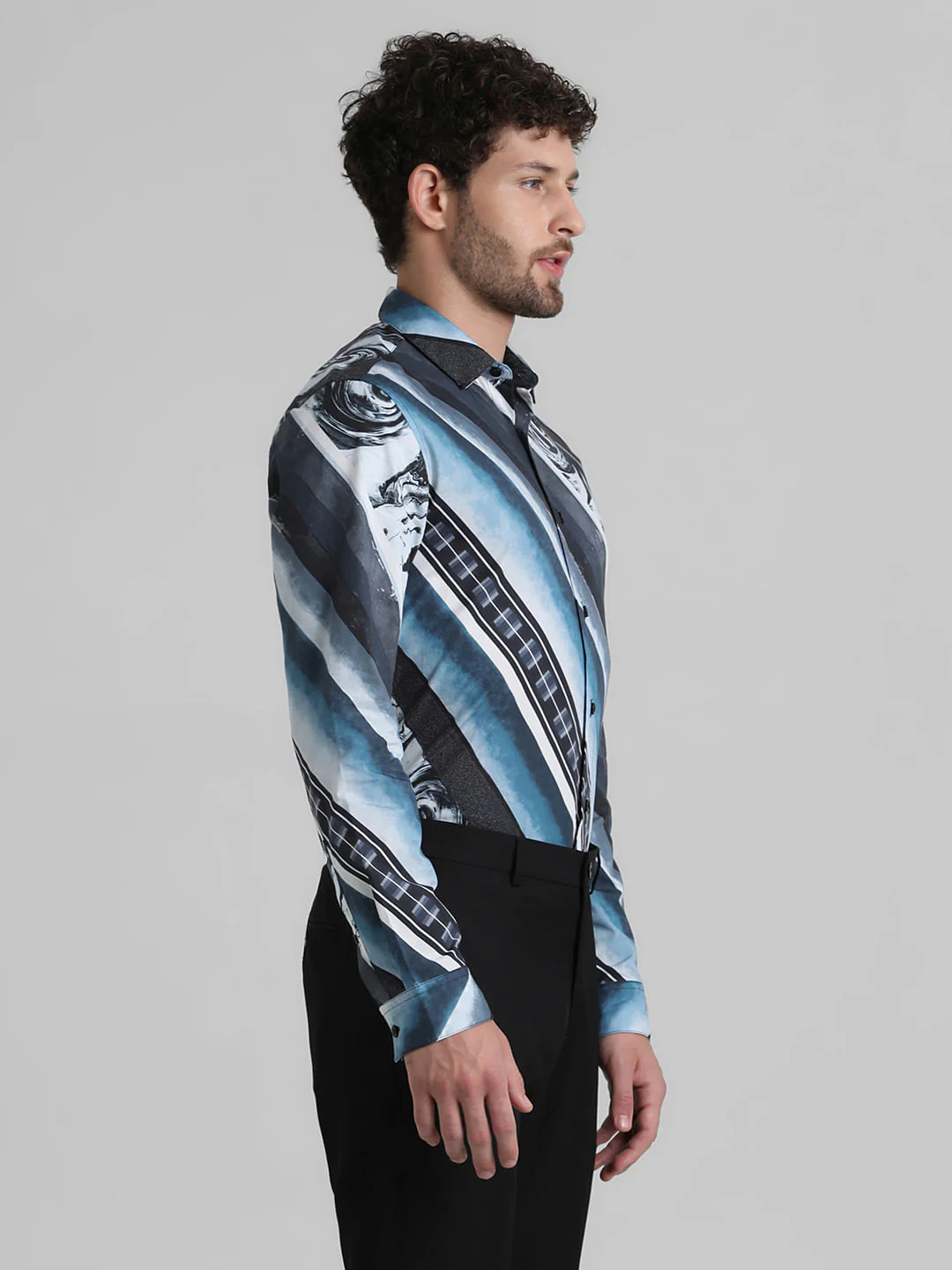Black Printed Full Sleeves Shirt - Image 3