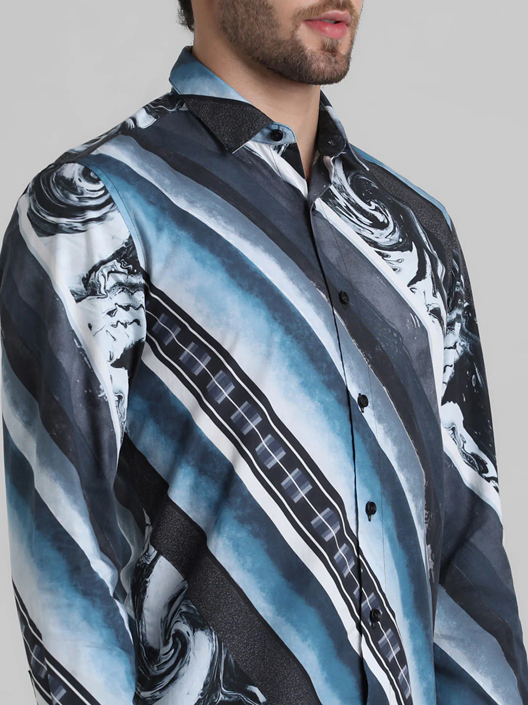 Black Printed Full Sleeves Shirt - Image 5