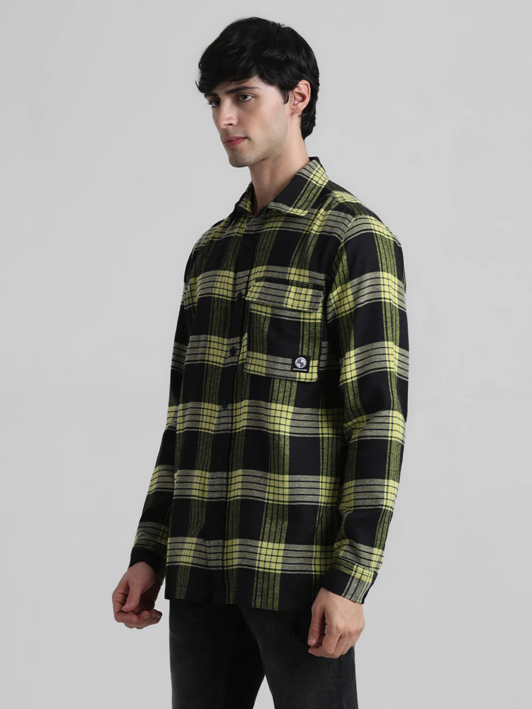 Yellow Check Print Full Sleeves Shirt - Image 3