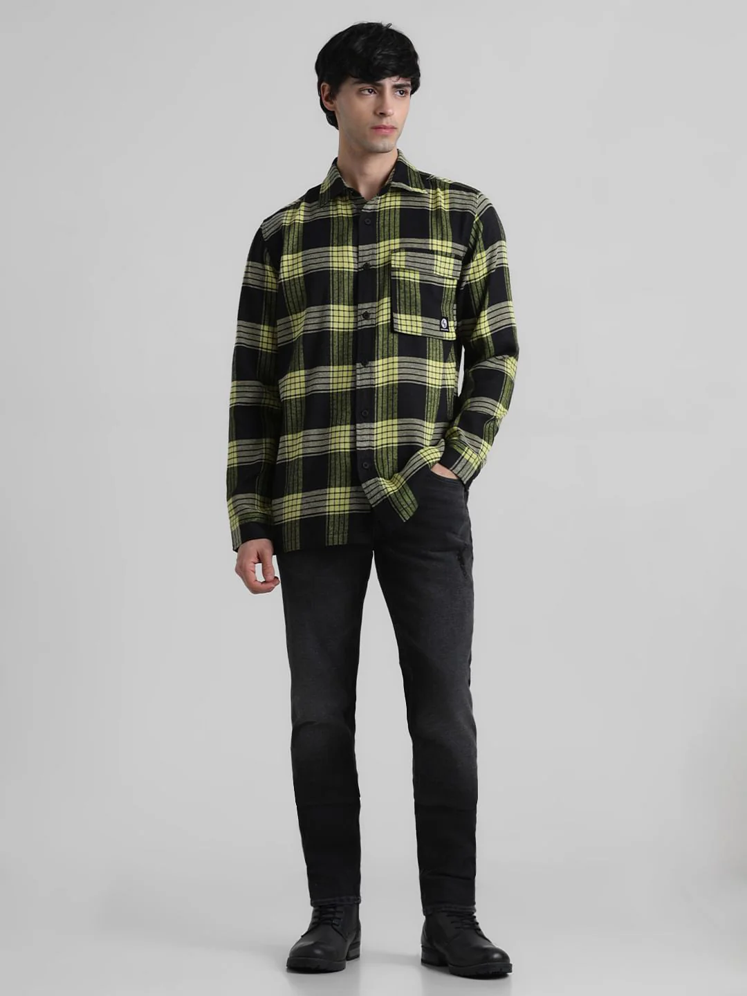 Yellow Check Print Full Sleeves Shirt - Image 6