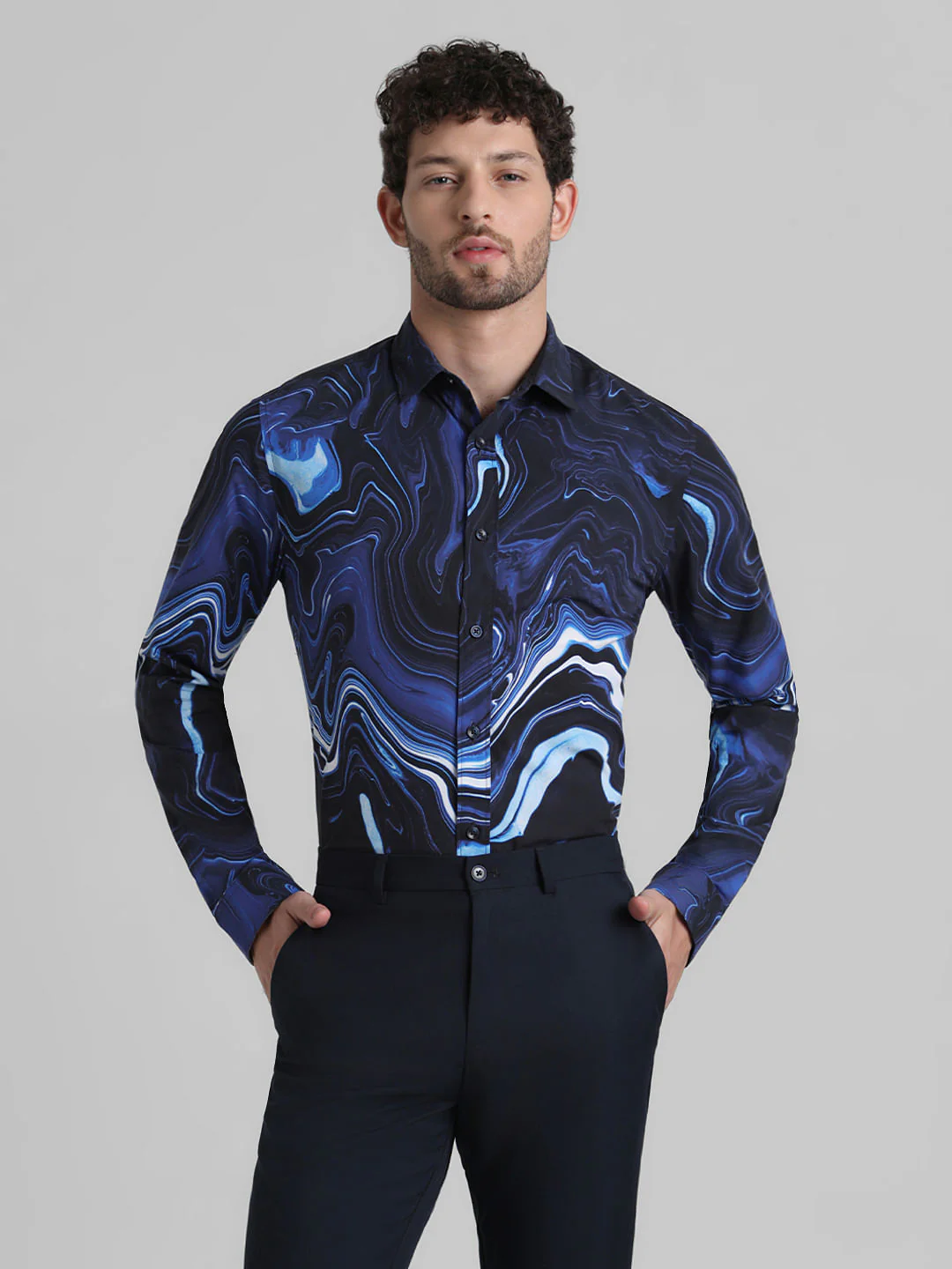 Blue Printed Full Sleeves Shirt - Image 2