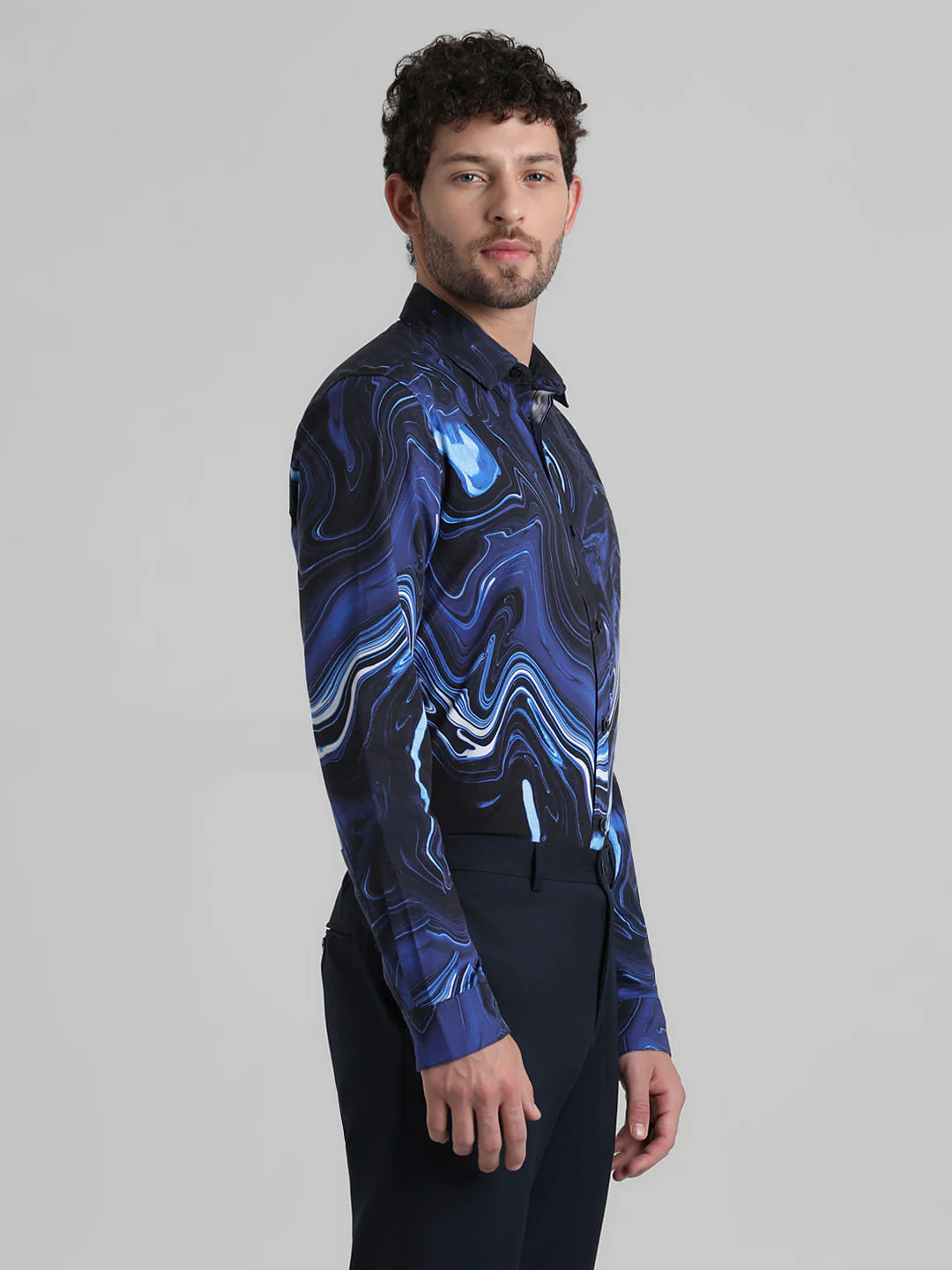 Blue Printed Full Sleeves Shirt - Image 3
