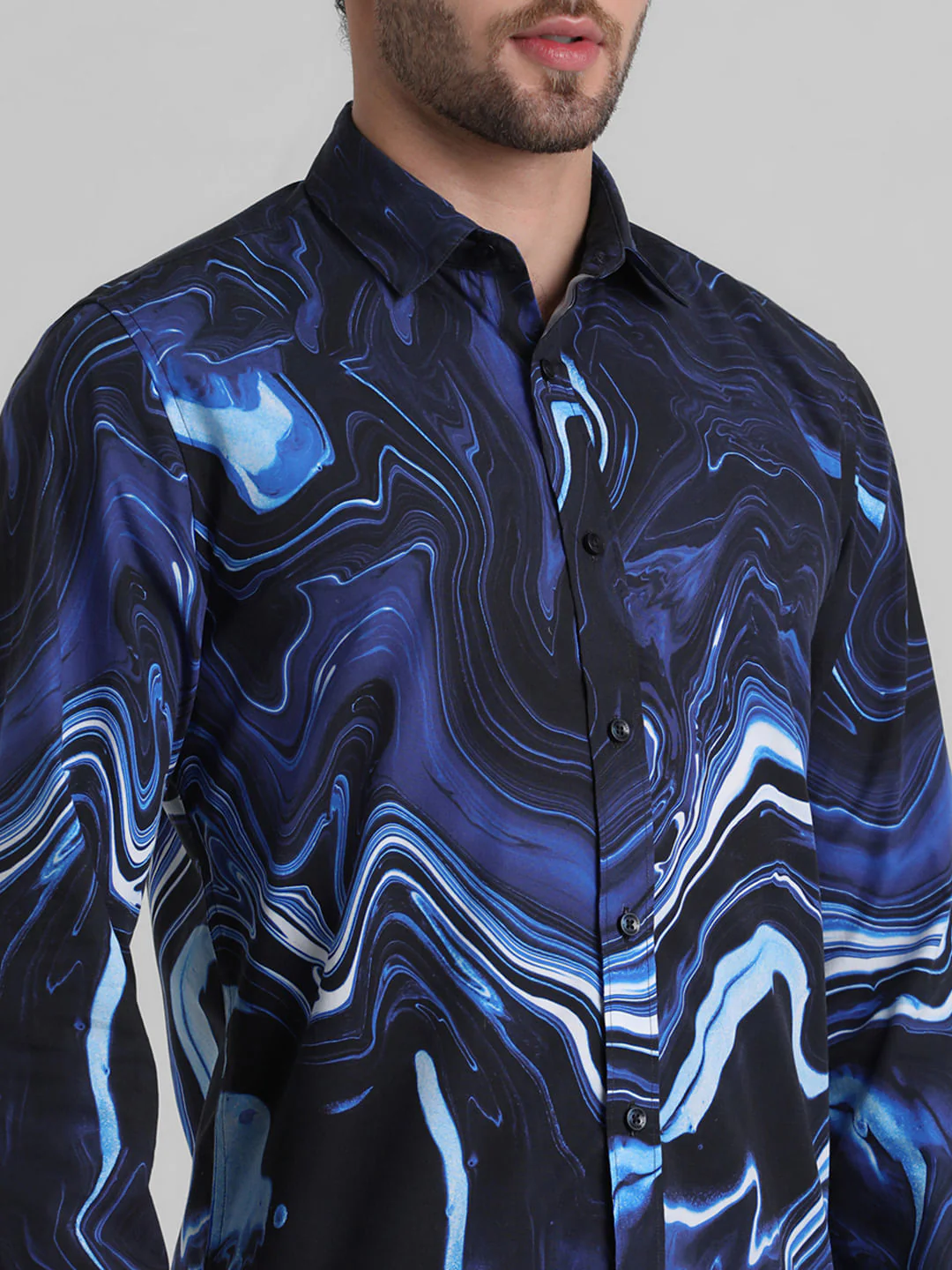 Blue Printed Full Sleeves Shirt - Image 5