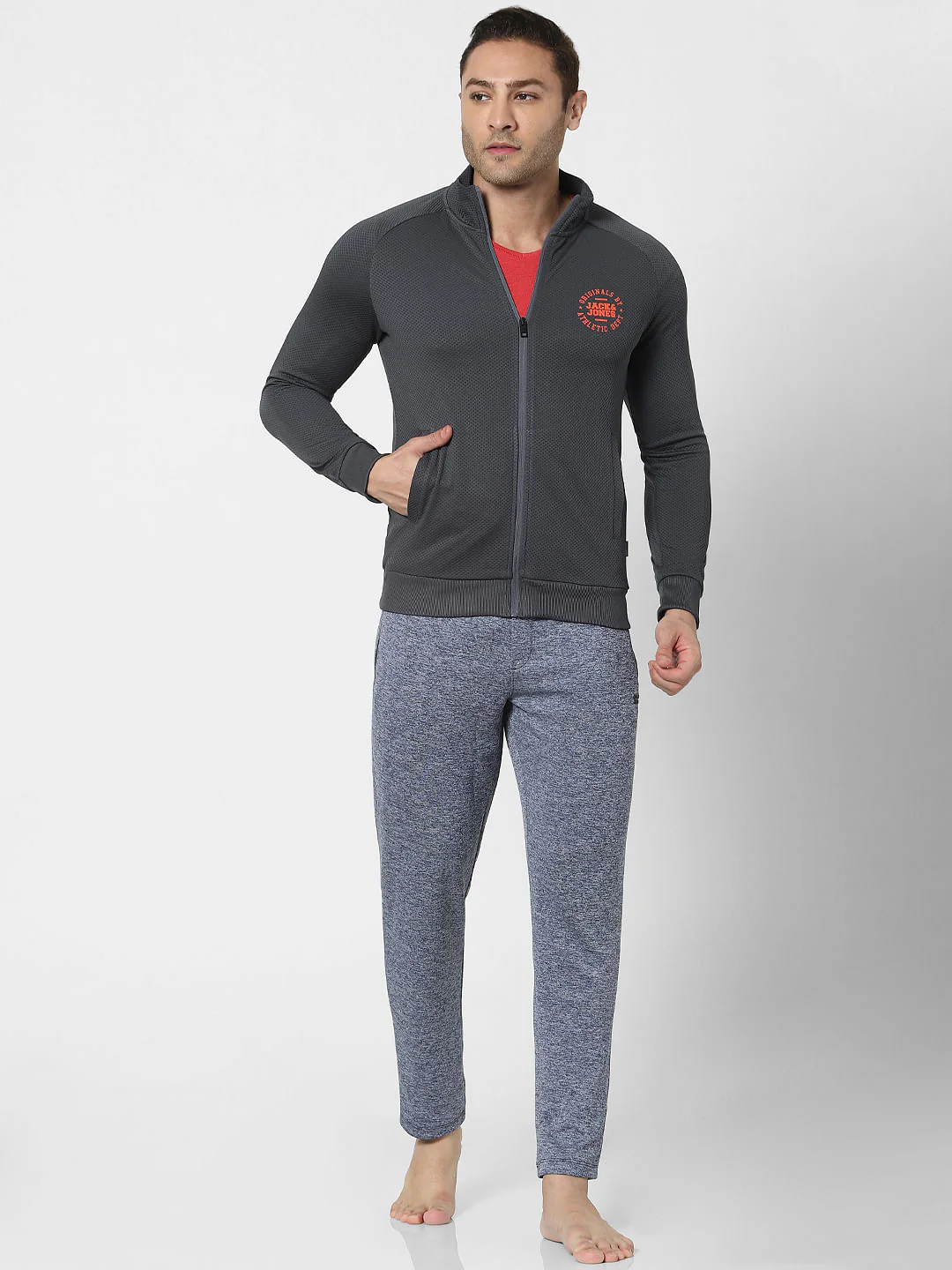 Grey High Neck Zip Up Jacket