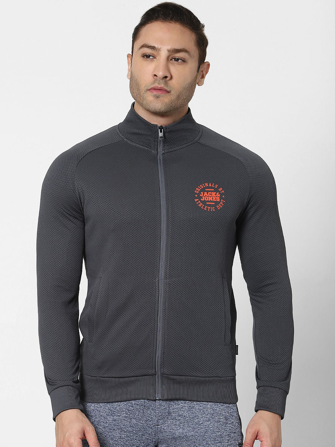 Grey High Neck Zip Up Jacket - Image 2