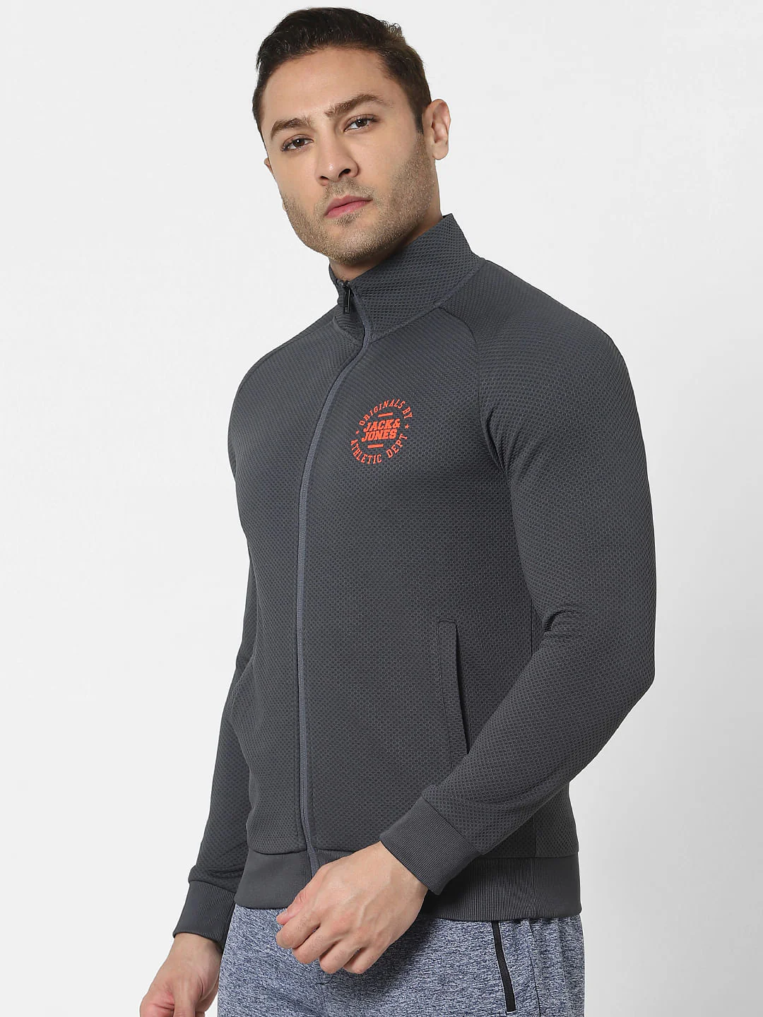 Grey High Neck Zip Up Jacket - Image 3