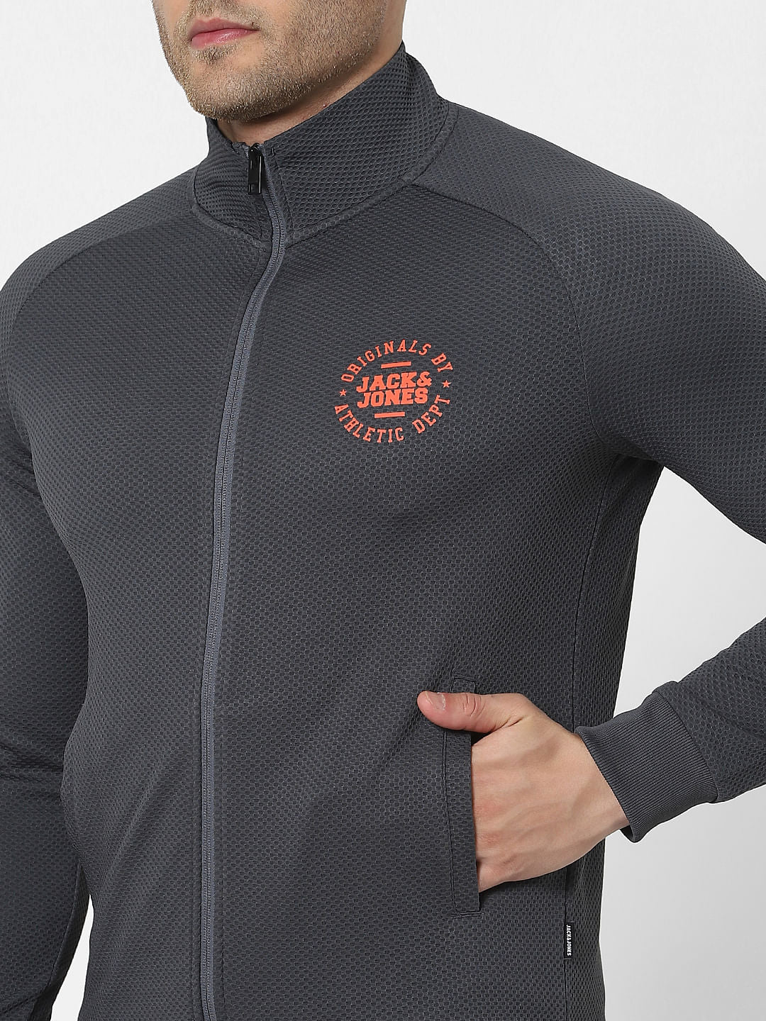 Grey High Neck Zip Up Jacket - Image 5