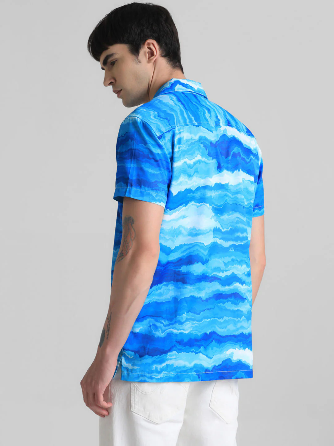 Blue Printed Short Sleeves Shirt - Image 3