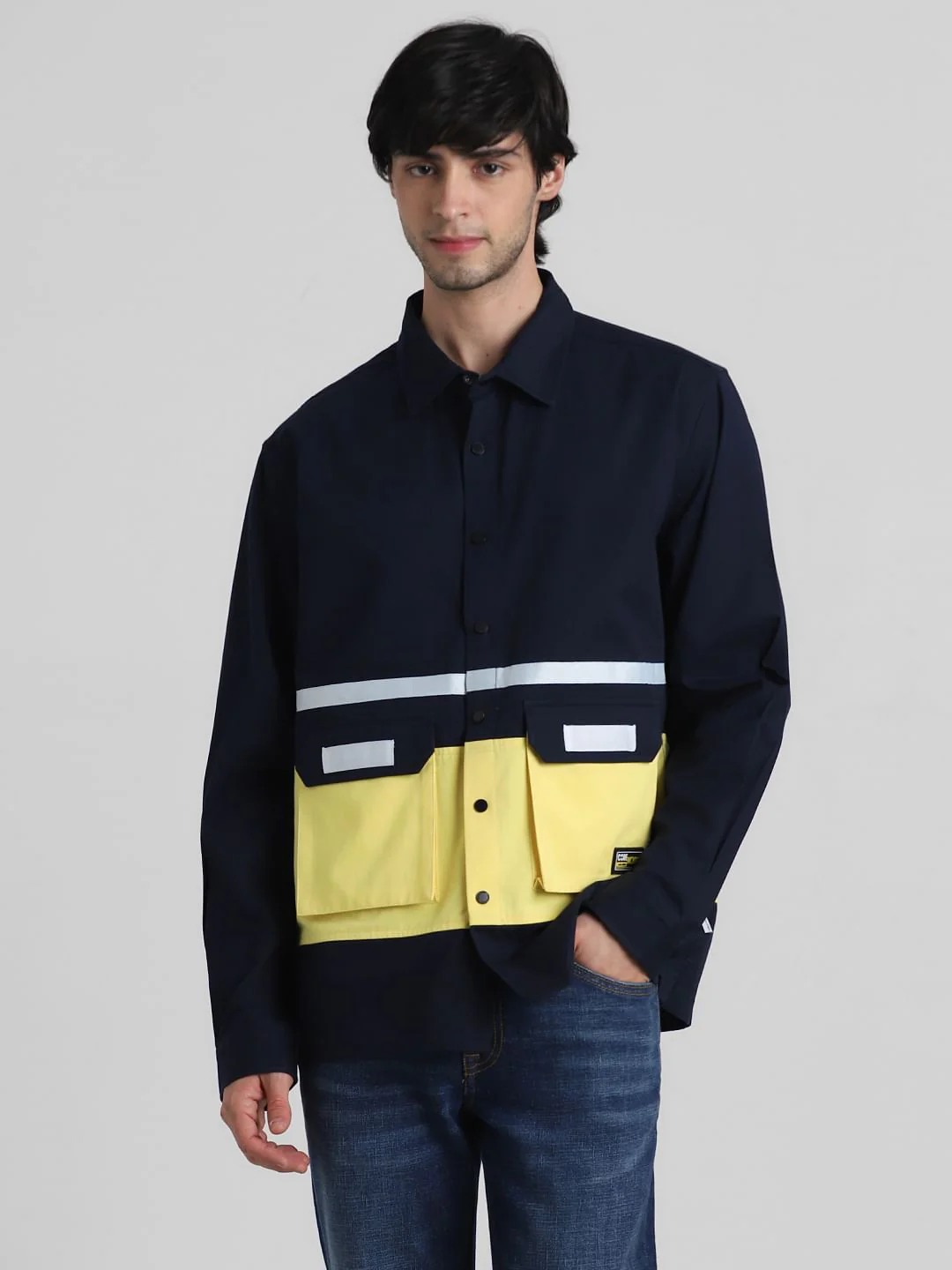 Blue & Yellow Colourblocked Oversized Shirt