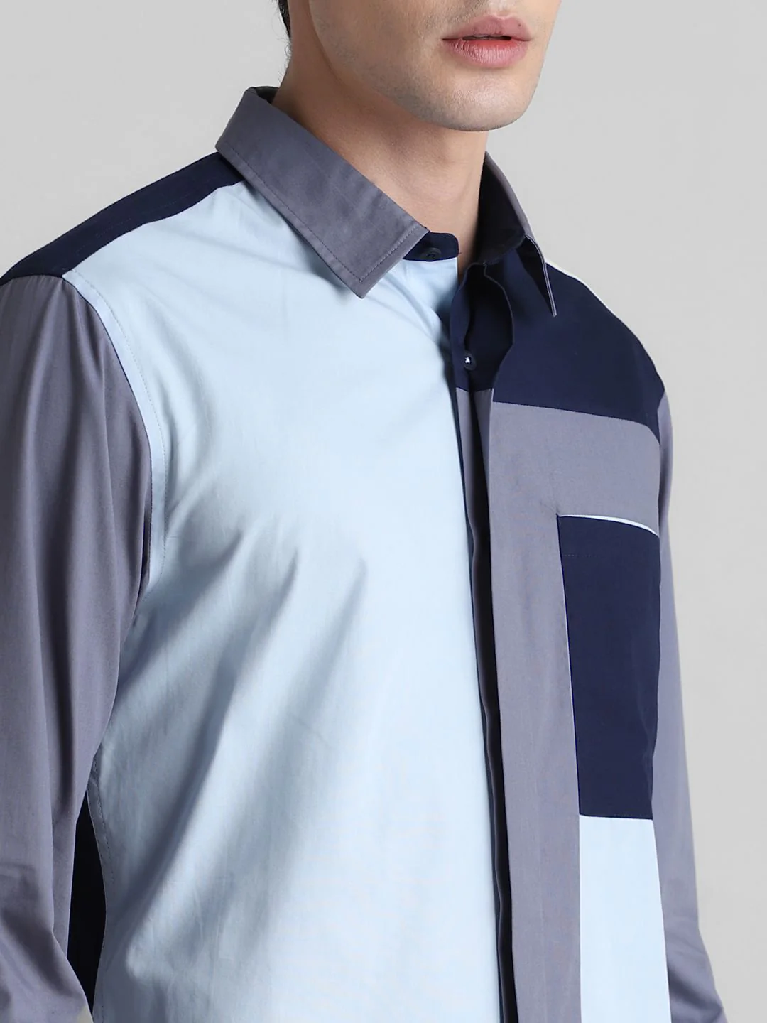 Blue Colourblocked Full Sleeves Shirt - Image 5