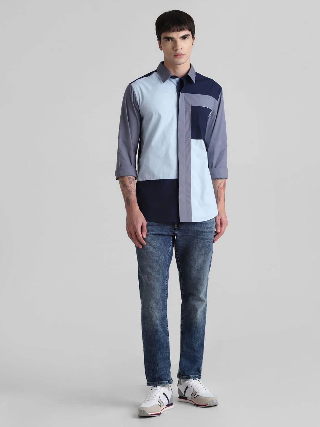 Blue Colourblocked Full Sleeves Shirt - Image 6