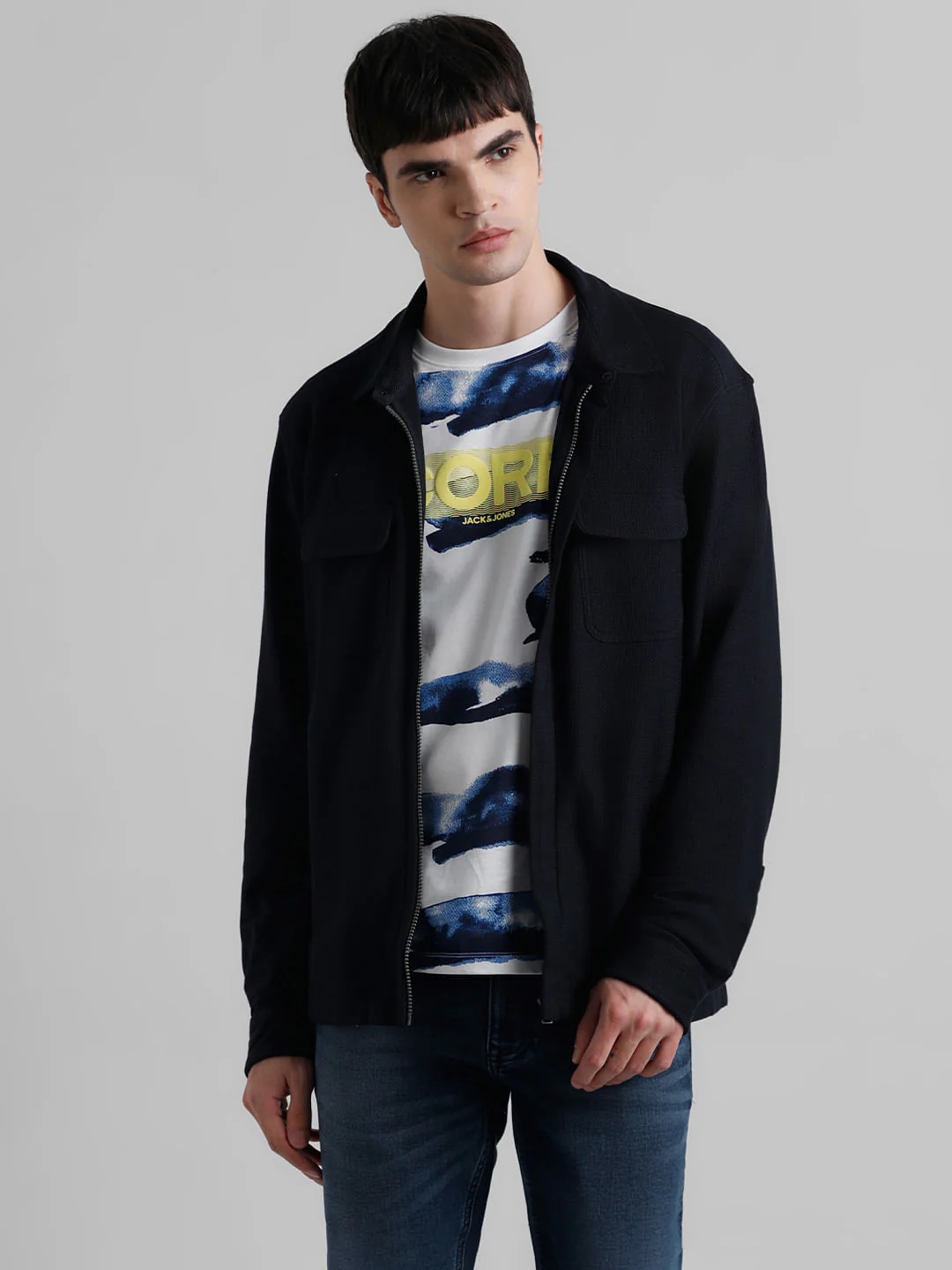 Dark Blue Knit Full Sleeves Shirt - Image 2