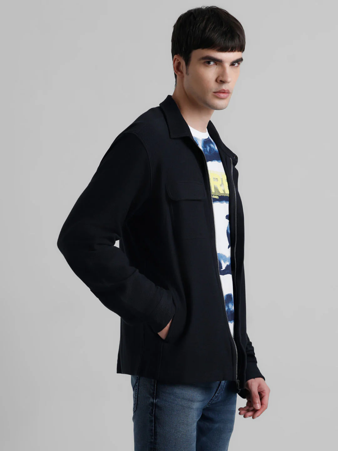 Dark Blue Knit Full Sleeves Shirt - Image 3