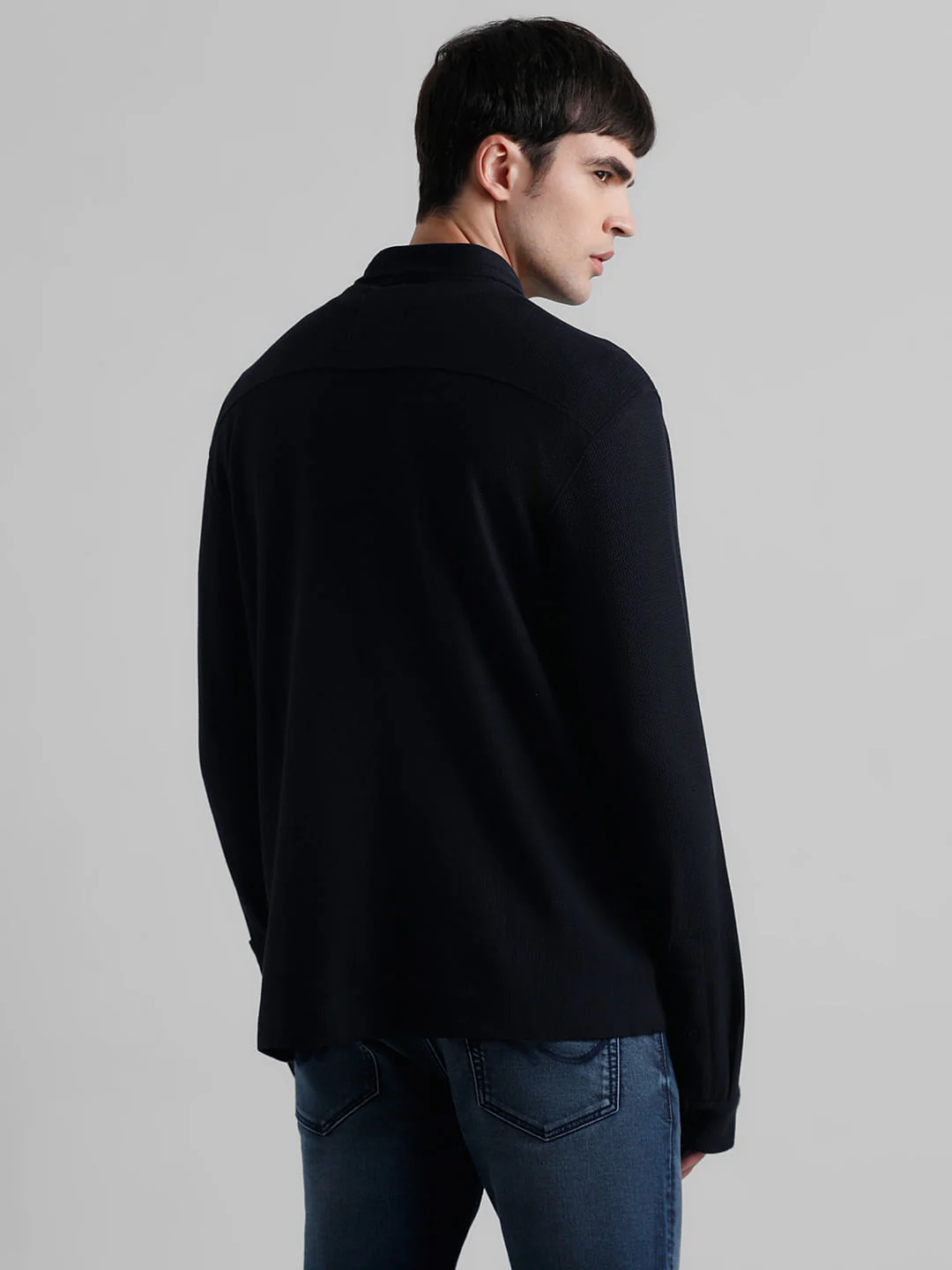 Dark Blue Knit Full Sleeves Shirt - Image 4