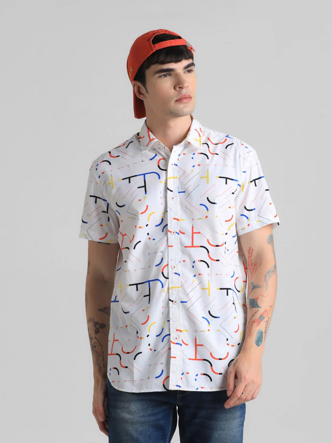 URBAN RACERS by JACK&JONES WHITE PRINTED SHORT SLEEVES SHIRT
