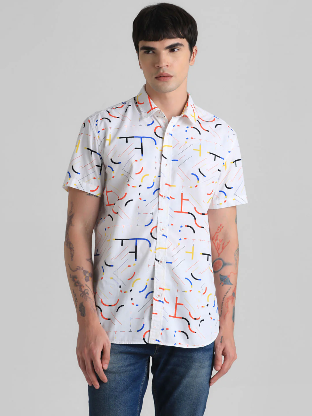 URBAN RACERS by JACK&JONES WHITE PRINTED SHORT SLEEVES SHIRT - Image 2