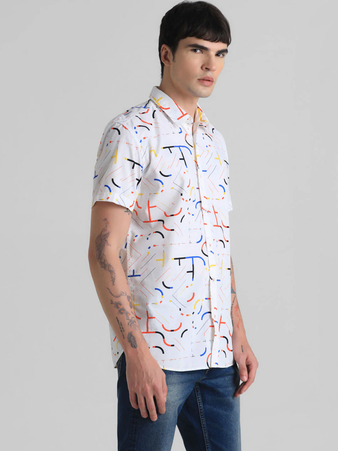 URBAN RACERS by JACK&JONES WHITE PRINTED SHORT SLEEVES SHIRT - Image 3