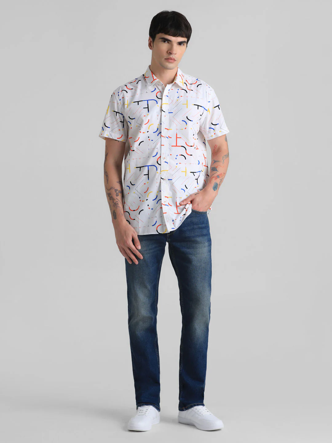 URBAN RACERS by JACK&JONES WHITE PRINTED SHORT SLEEVES SHIRT - Image 6