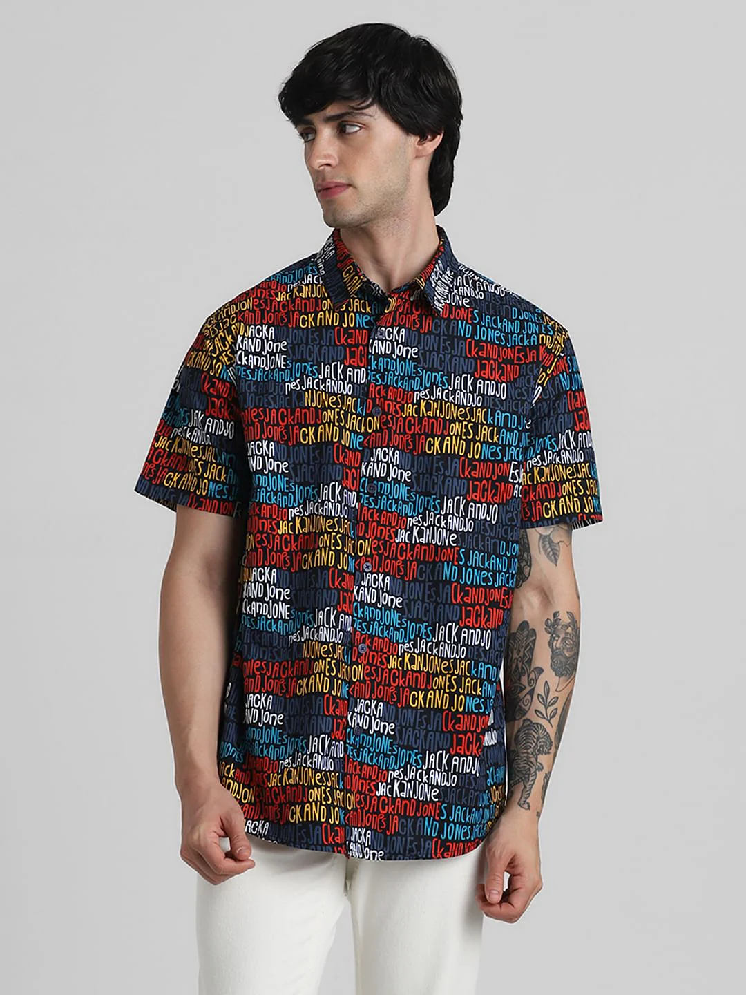 URBAN RACERS by JACK&JONES BLACK LOGO TEXT PRINT SHORT SLEEVES SHIRT - Image 2