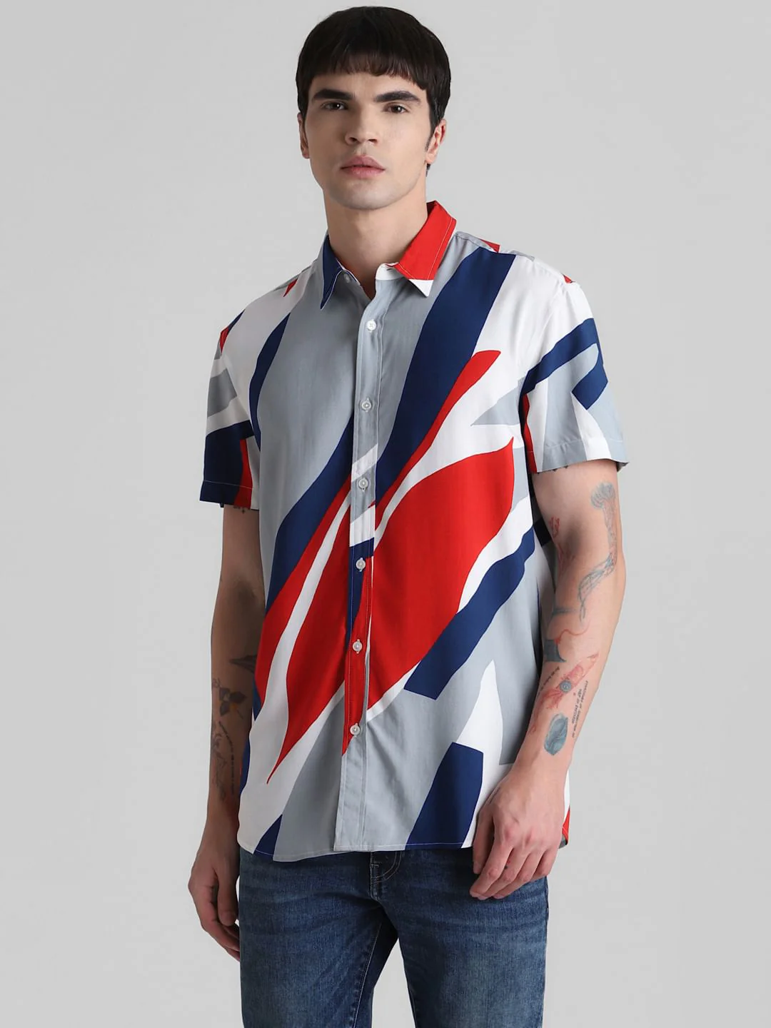 URBAN RACERS by JACK&JONES GREY COLOURBLOCKED SHIRT - Image 2