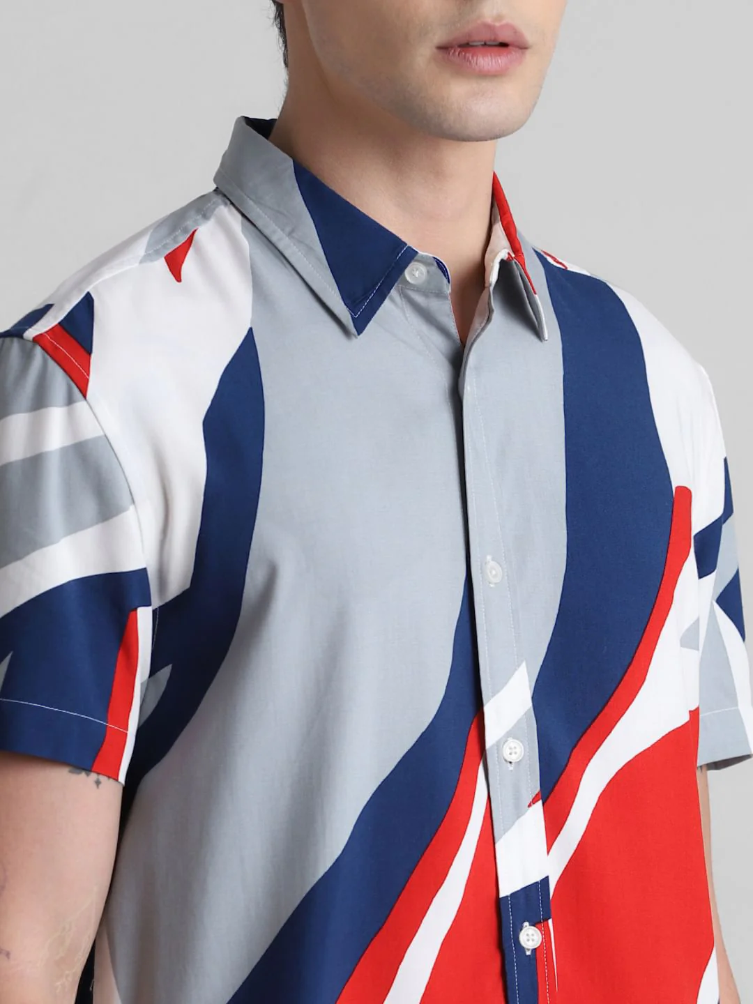 URBAN RACERS by JACK&JONES GREY COLOURBLOCKED SHIRT - Image 5