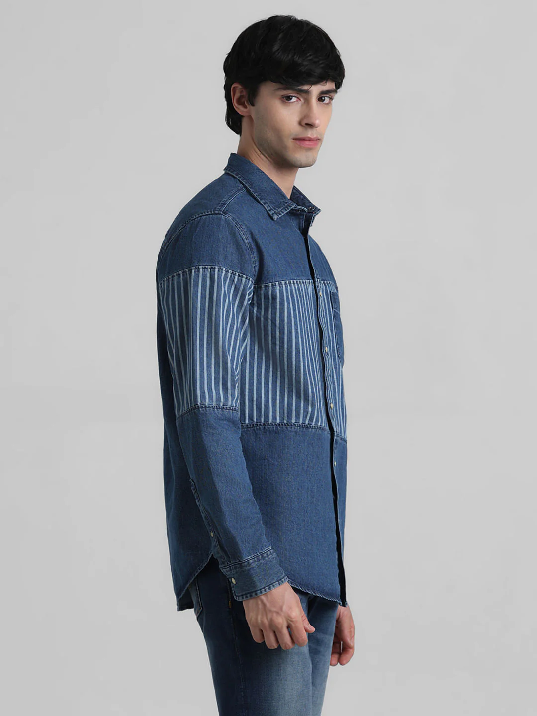 URBAN RACERS by JACK&JONES Blue Striped Cotton Denim Shirt - Image 3