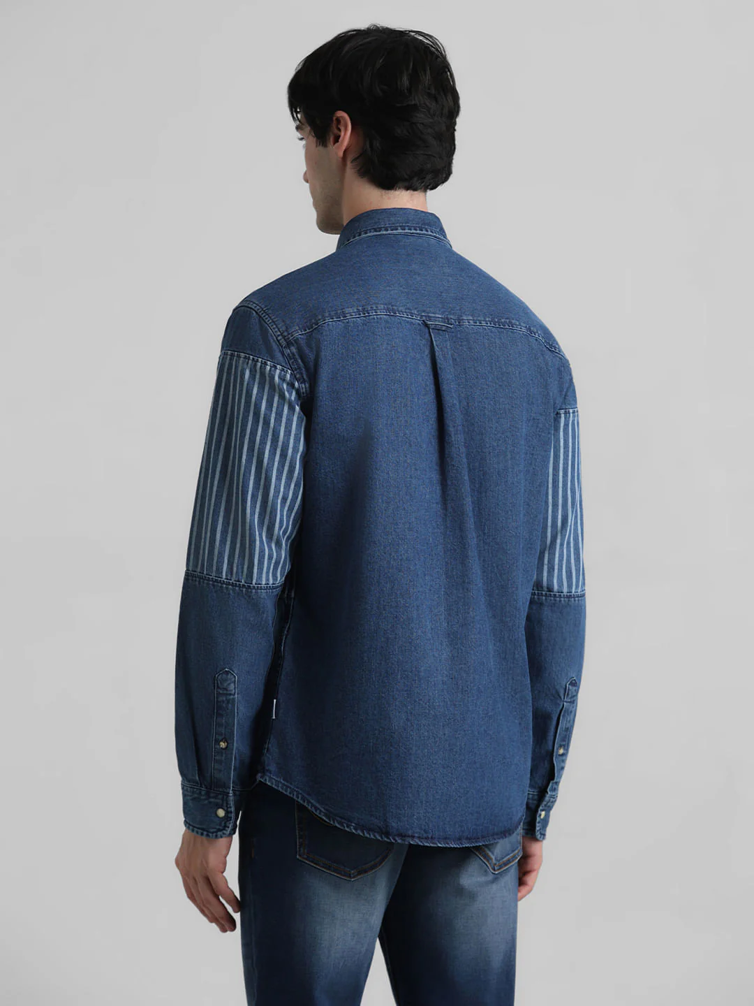 URBAN RACERS by JACK&JONES Blue Striped Cotton Denim Shirt - Image 4