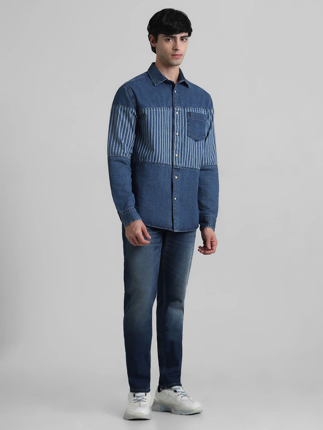 URBAN RACERS by JACK&JONES Blue Striped Cotton Denim Shirt - Image 6