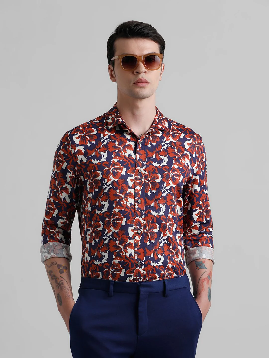 Dark Purple Floral Full Sleeves Shirt