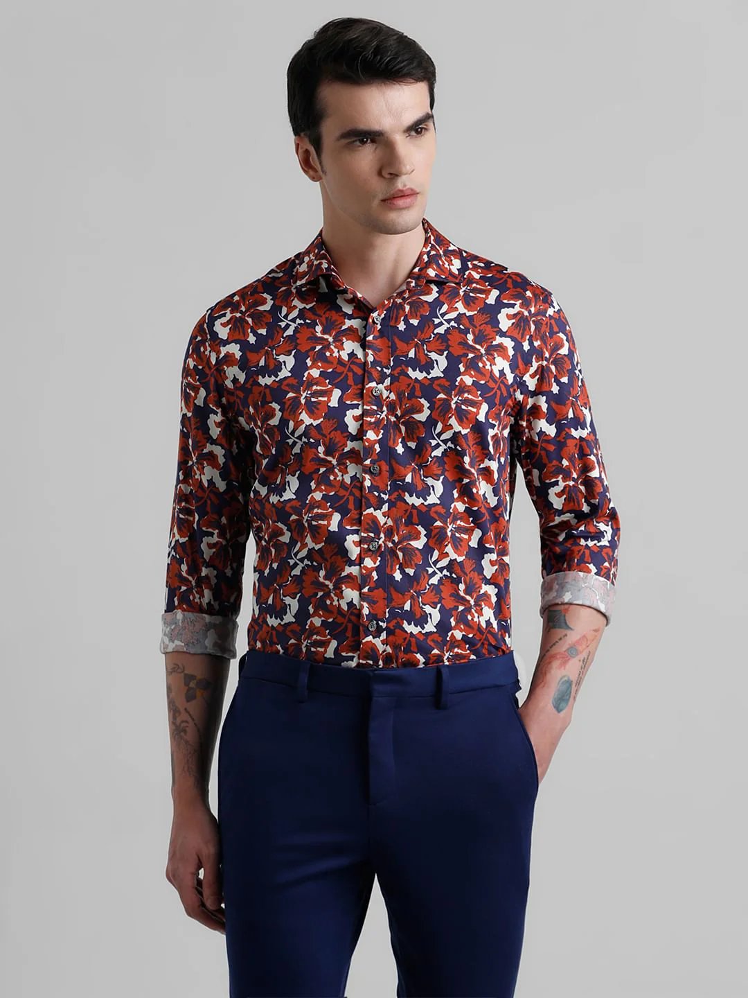 Dark Purple Floral Full Sleeves Shirt - Image 2