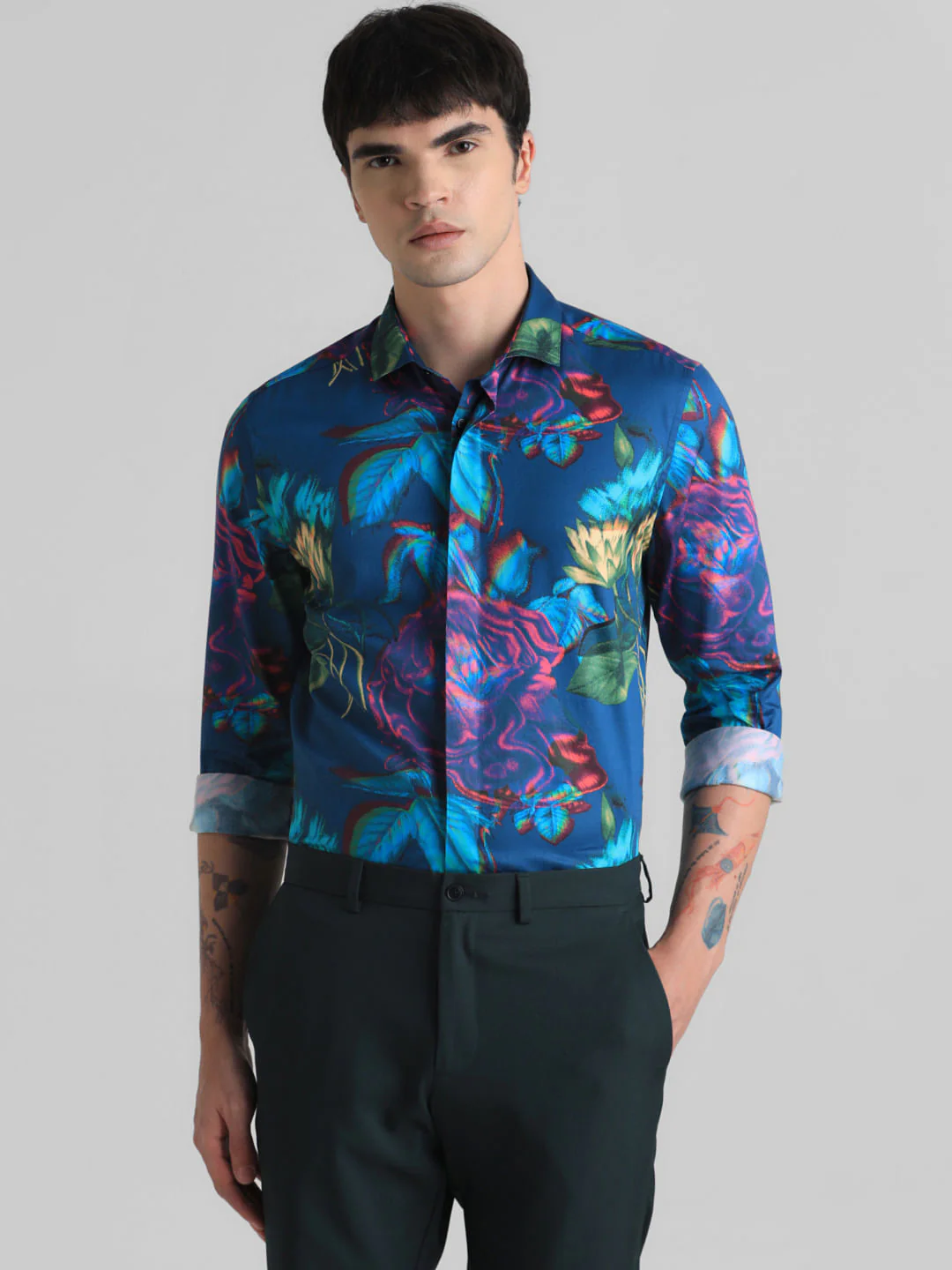 Dark Blue Printed Full Sleeves Shirt - Image 2