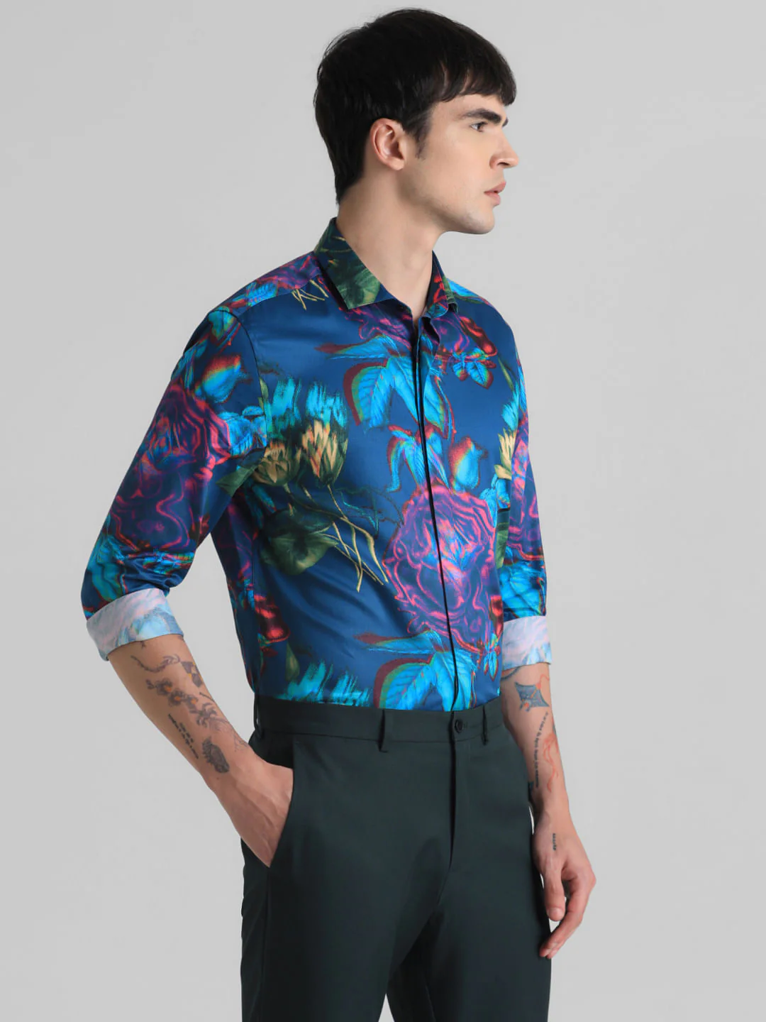 Dark Blue Printed Full Sleeves Shirt - Image 3