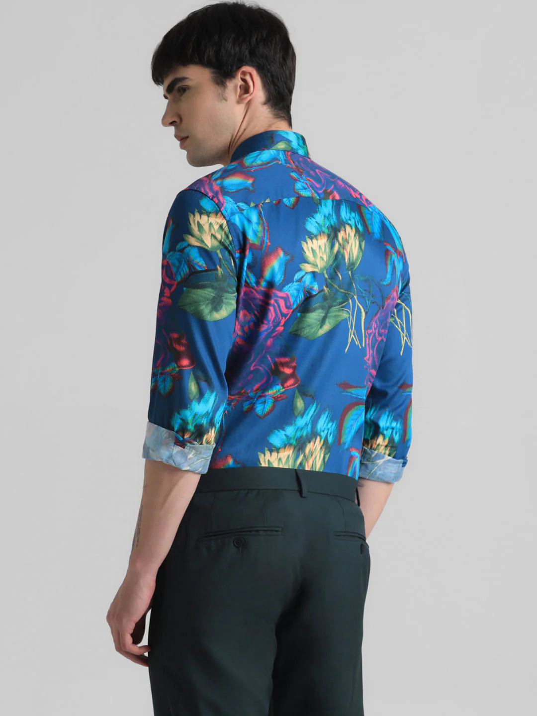 Dark Blue Printed Full Sleeves Shirt - Image 4