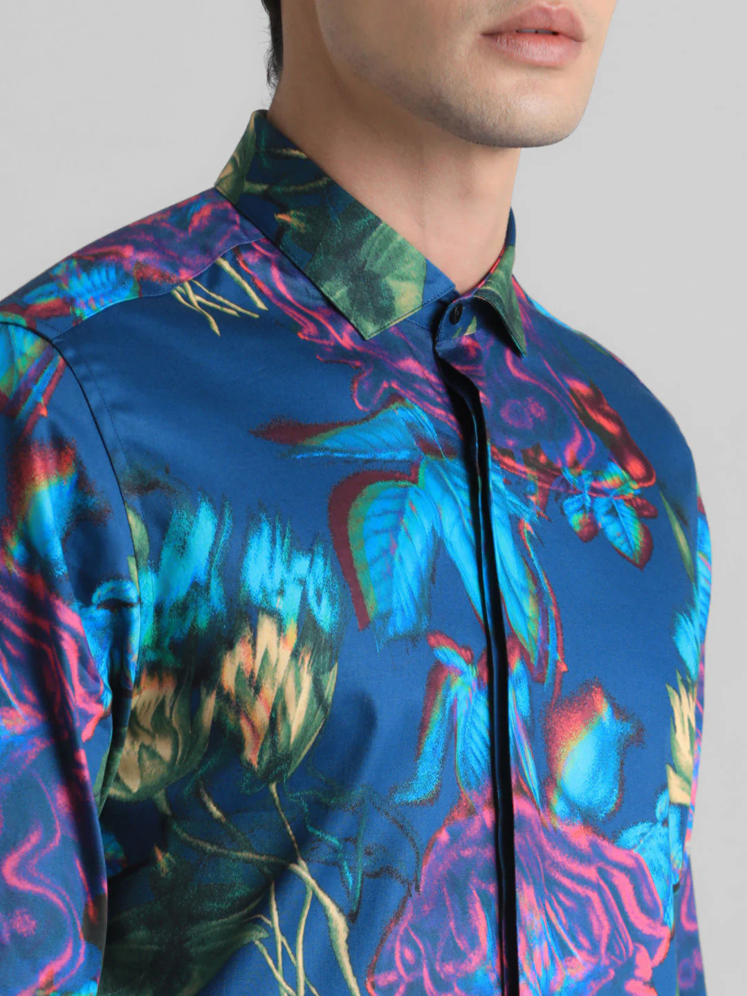 Dark Blue Printed Full Sleeves Shirt - Image 5