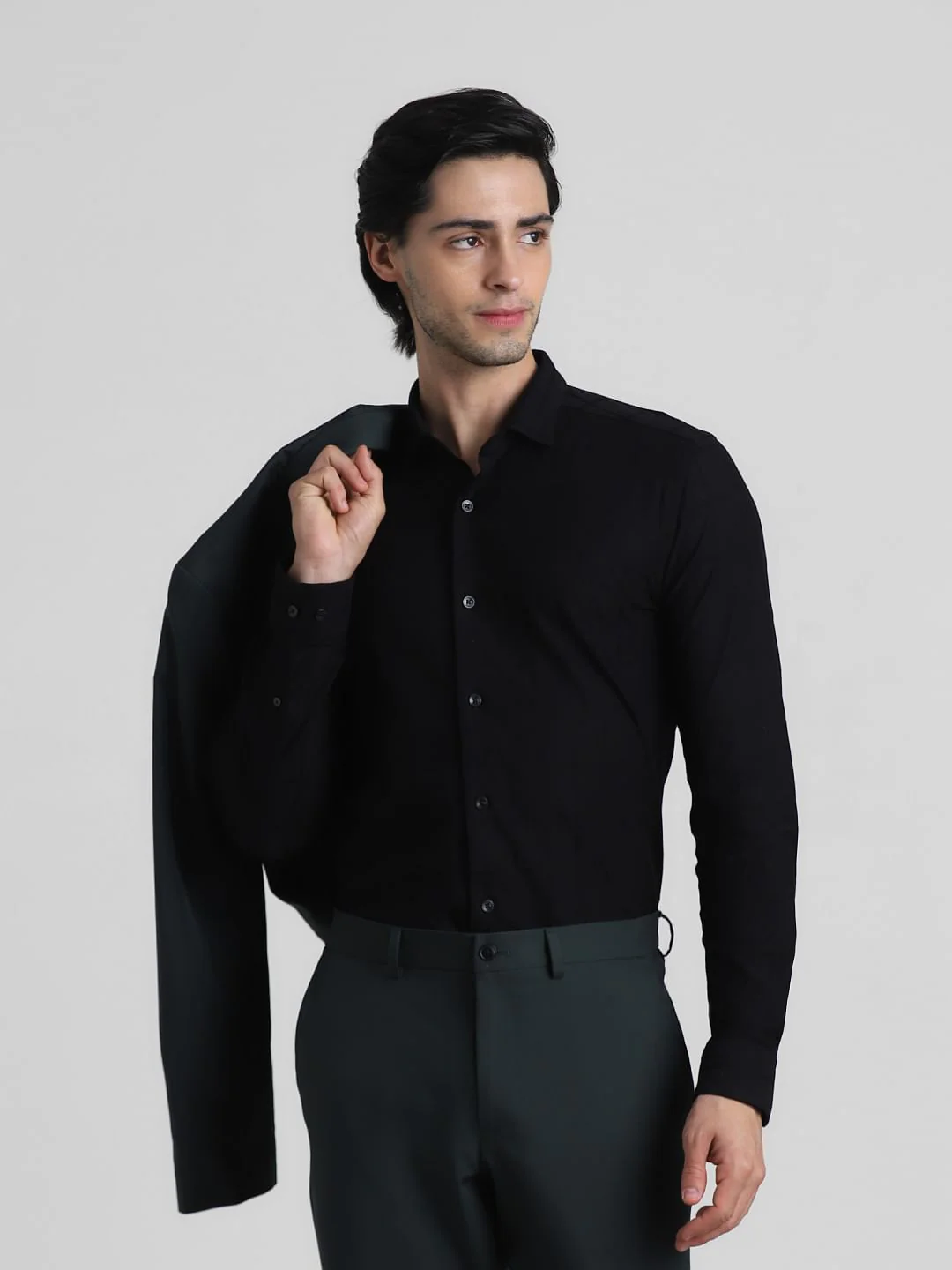 Black Knit Dobby Full Sleeves Shirt