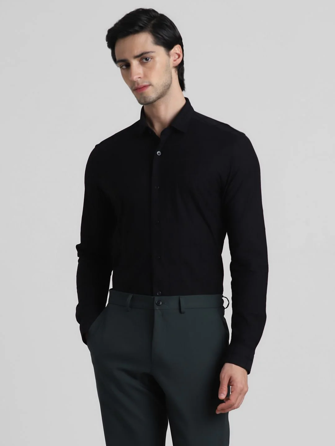 Black Knit Dobby Full Sleeves Shirt - Image 2