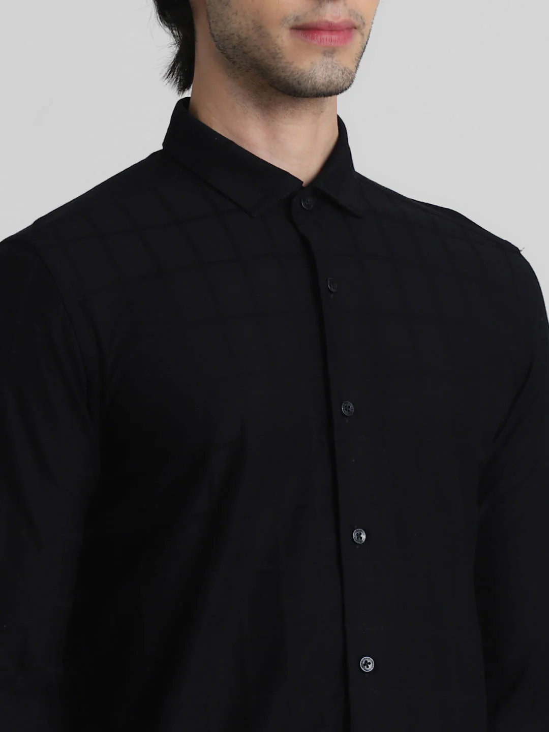 Black Knit Dobby Full Sleeves Shirt - Image 5