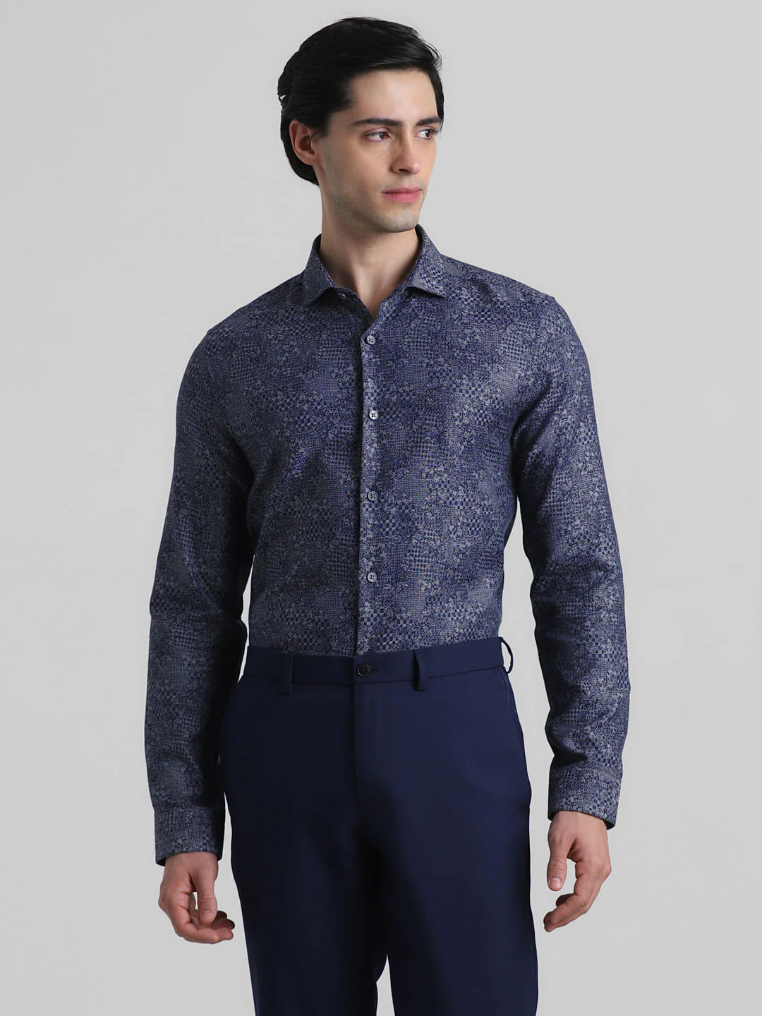 Blue Abstract Print Jacquard Shirt - Image 2
