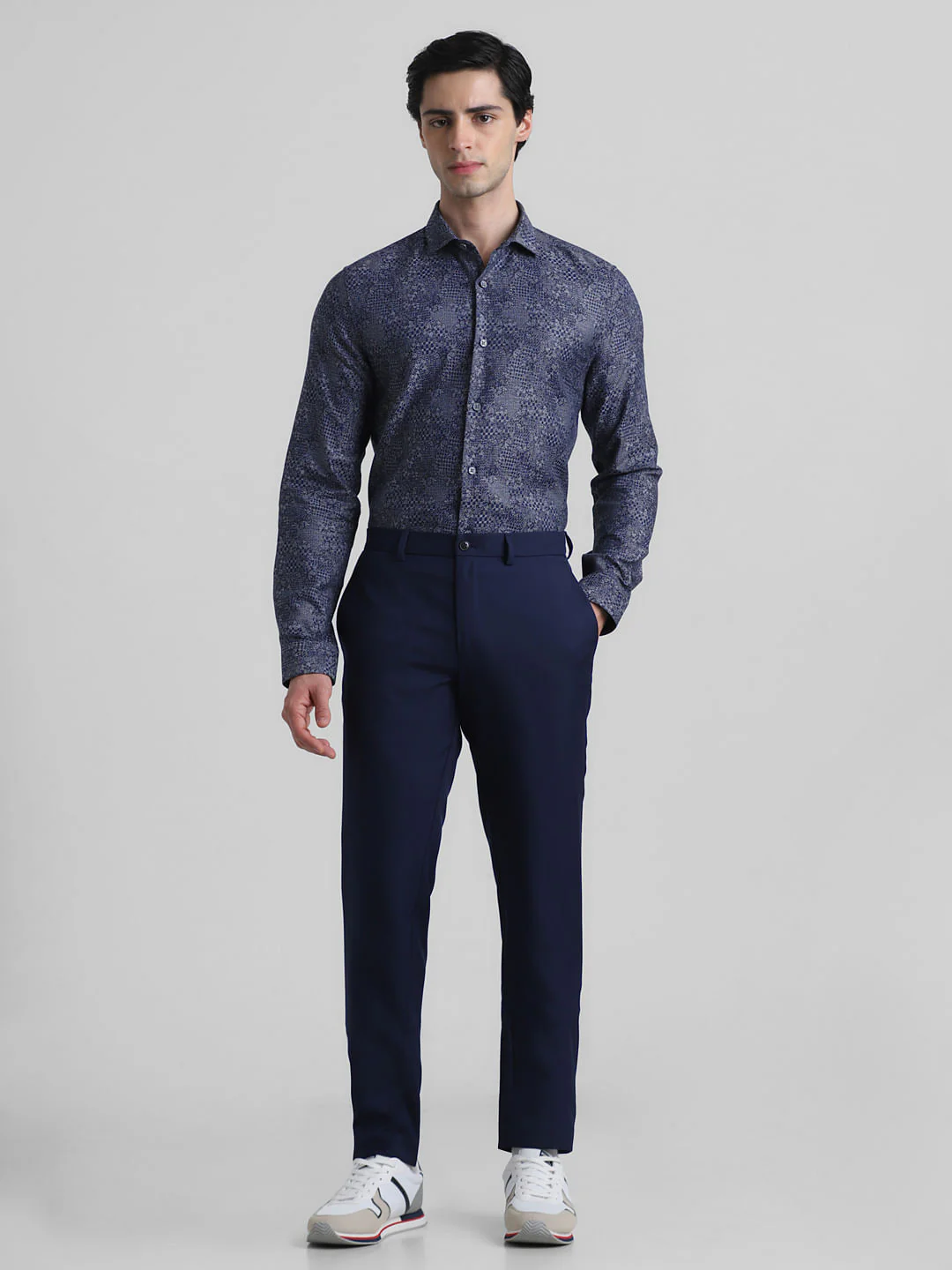 Blue Abstract Print Jacquard Shirt - Image 6
