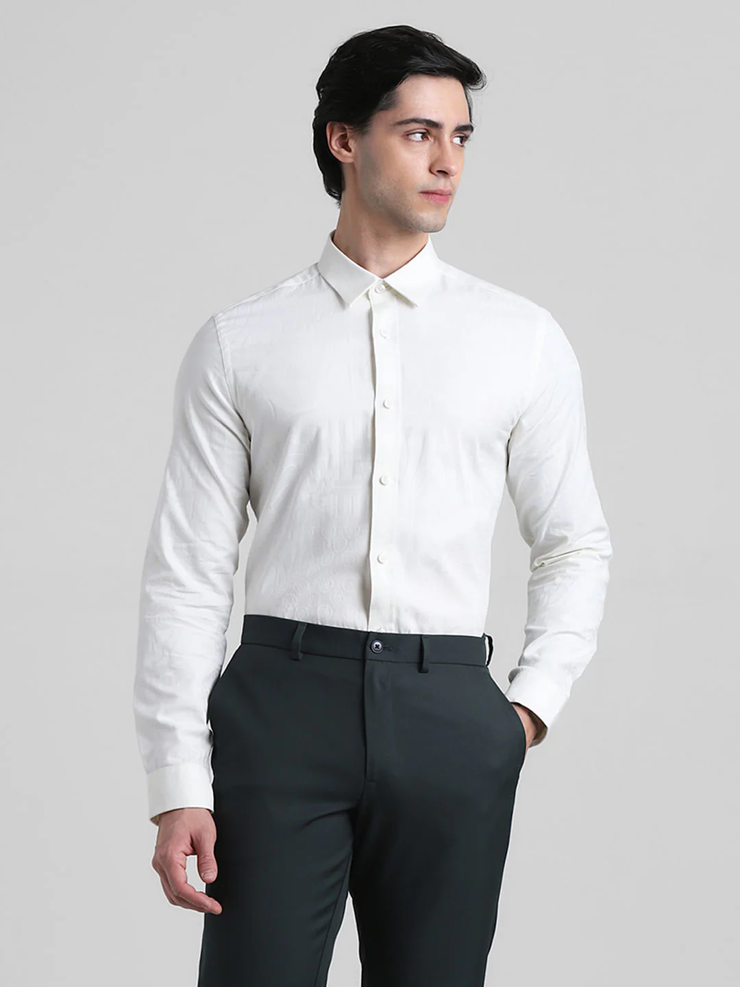 White Jacquard Slim Fit Shirt - Image 2