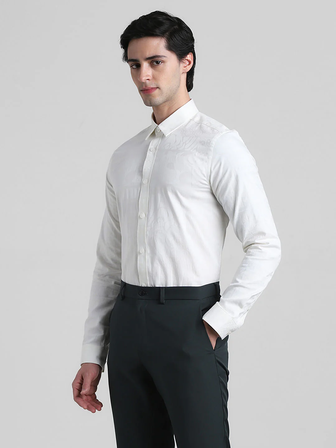 White Jacquard Slim Fit Shirt - Image 3