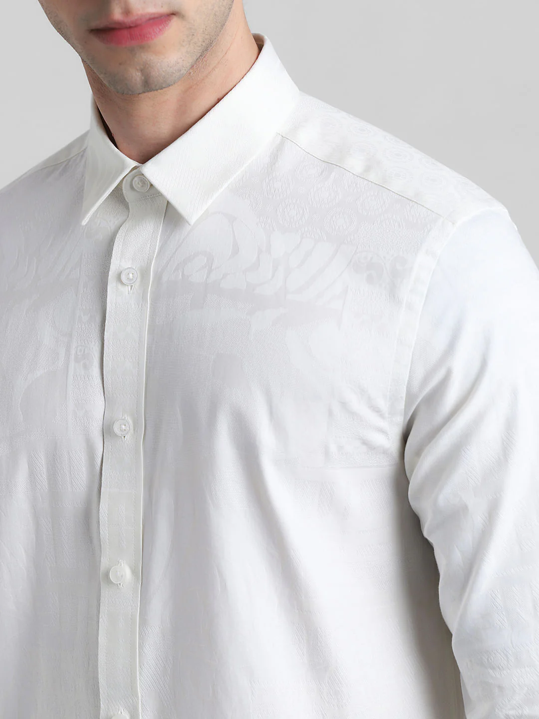 White Jacquard Slim Fit Shirt - Image 5