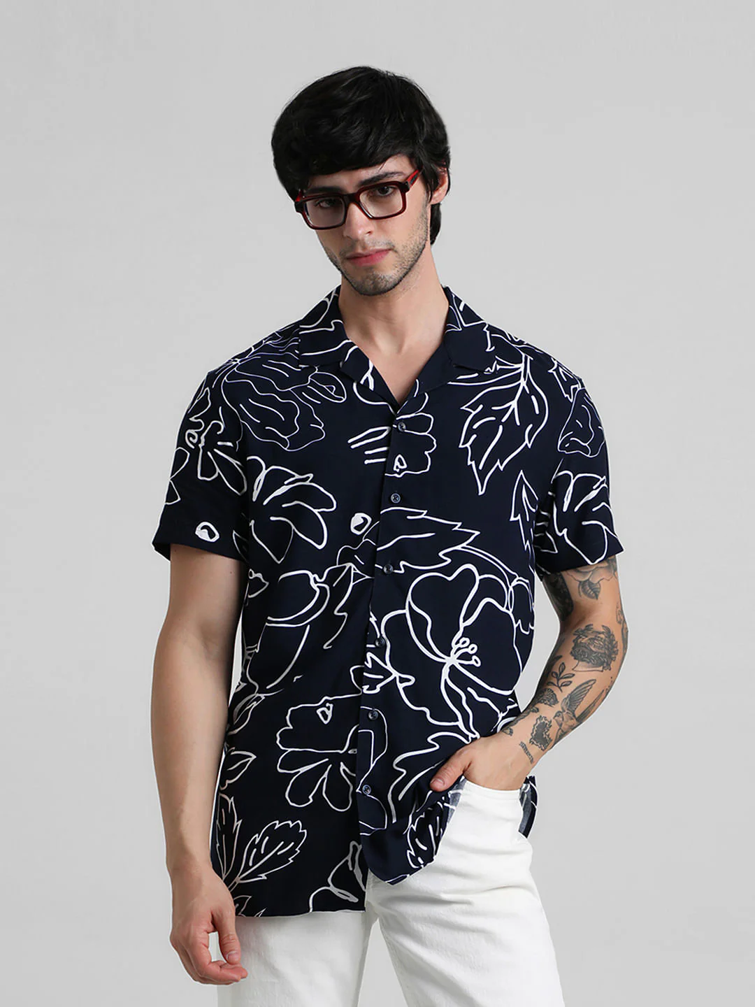 Navy Blue Floral Print Shirt