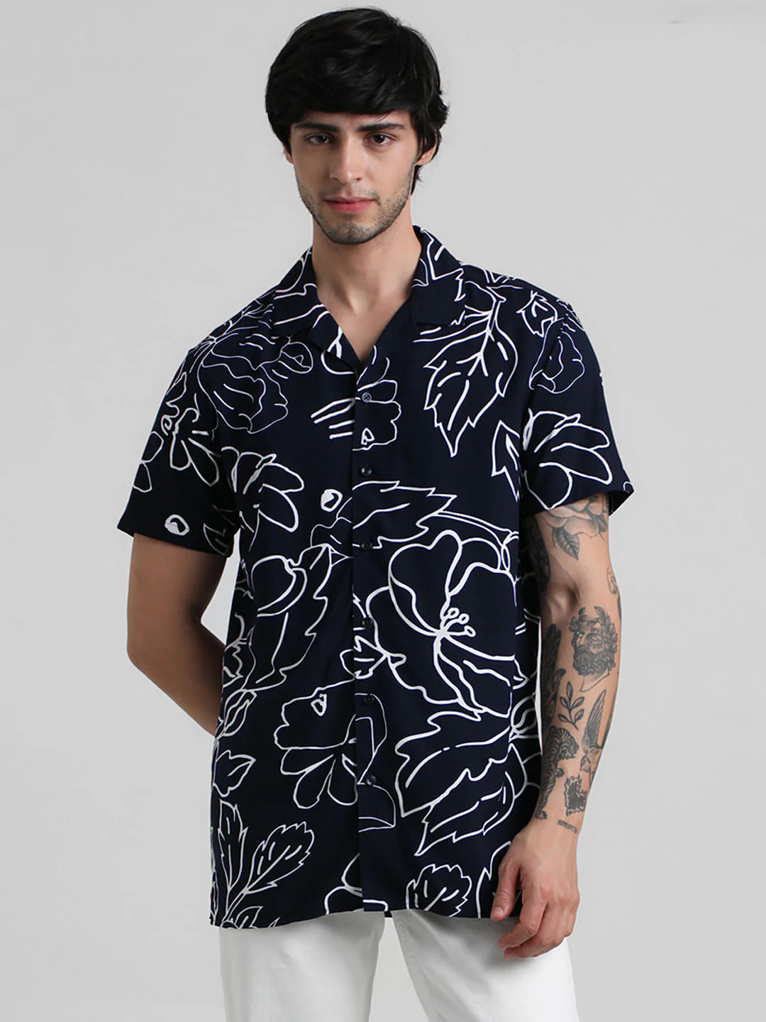 Navy Blue Floral Print Shirt - Image 2