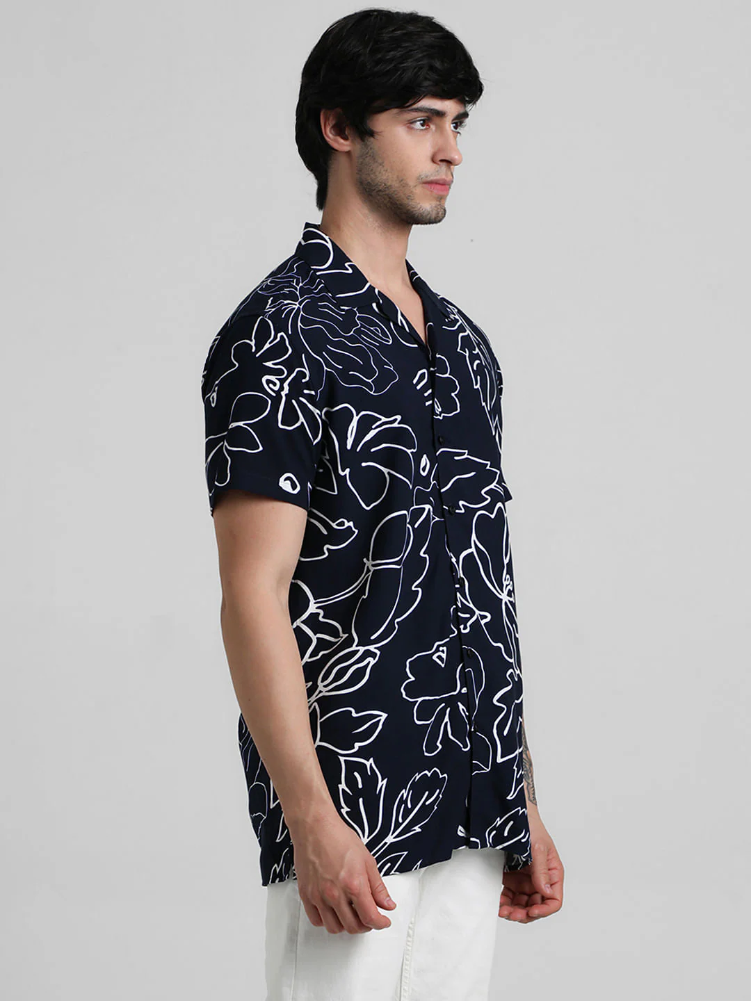 Navy Blue Floral Print Shirt - Image 3