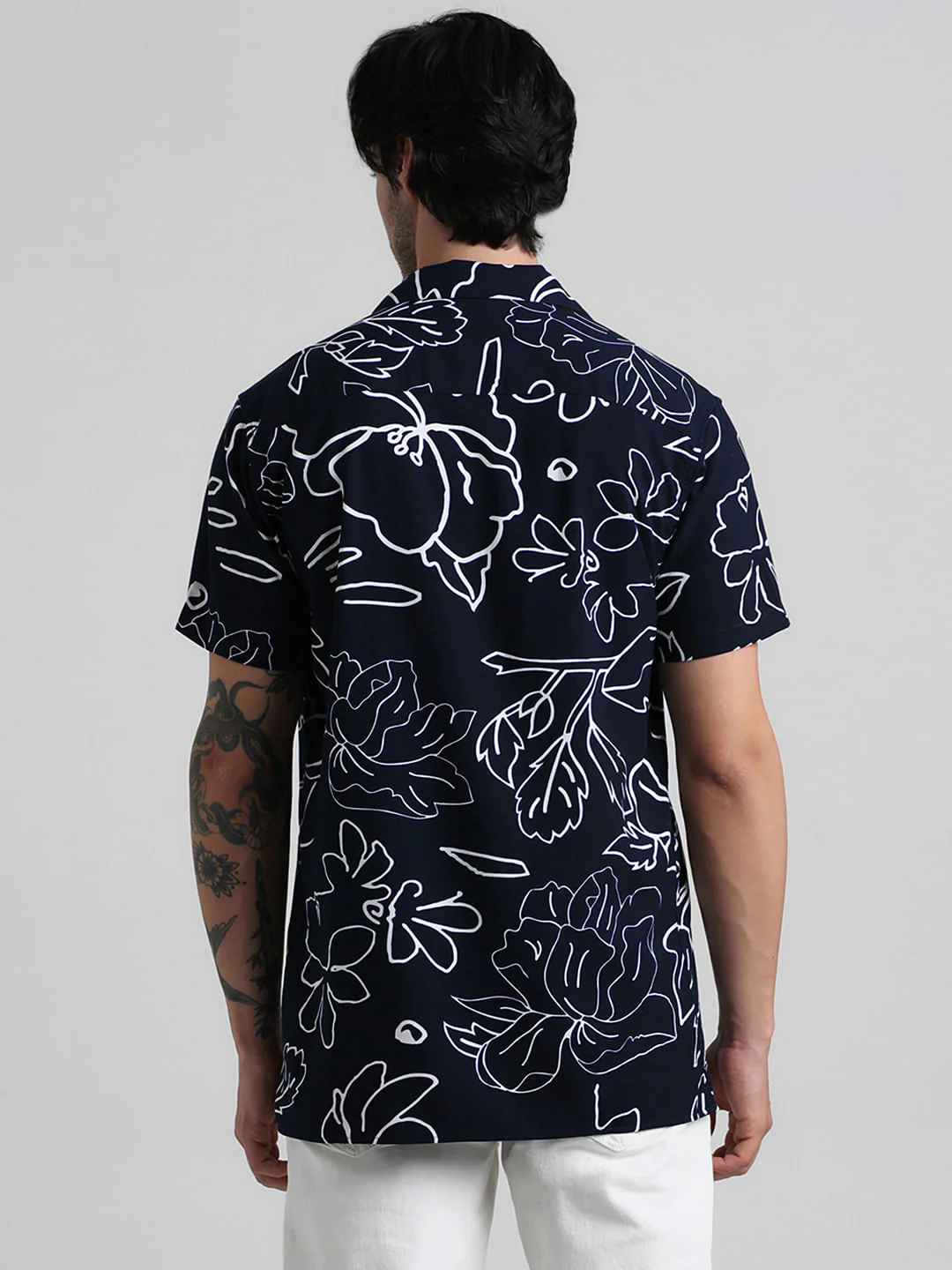 Navy Blue Floral Print Shirt - Image 4