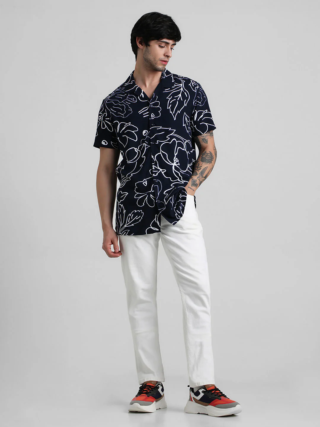 Navy Blue Floral Print Shirt - Image 6