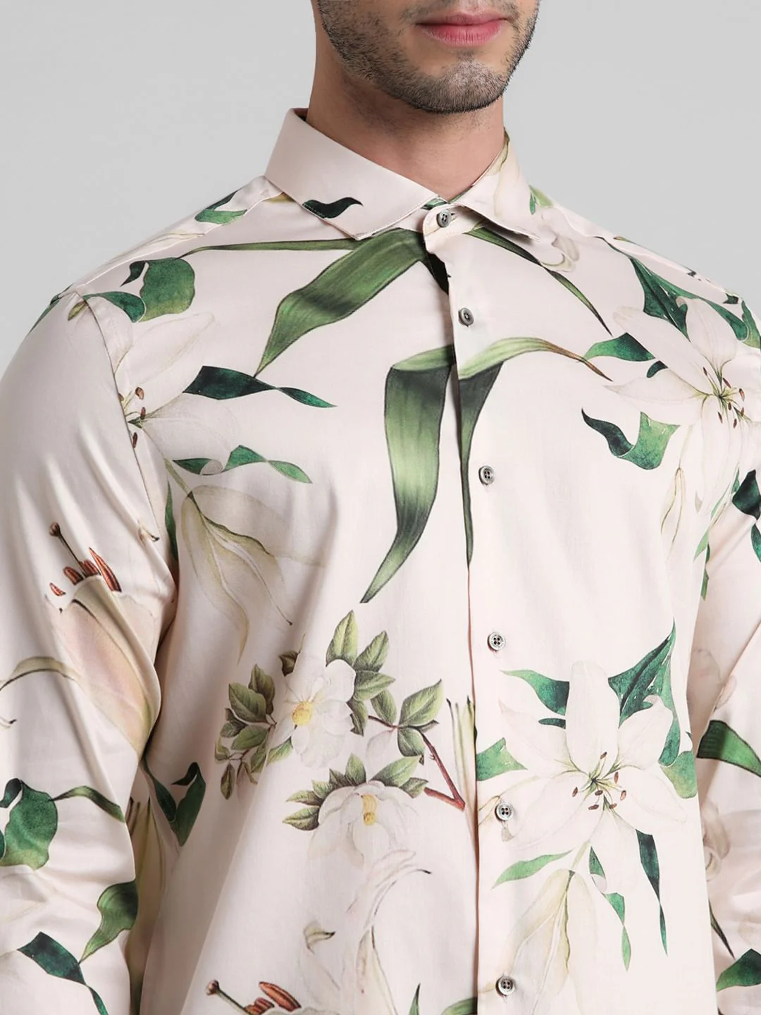 Light Beige Floral Full Sleeves Shirt - Image 5
