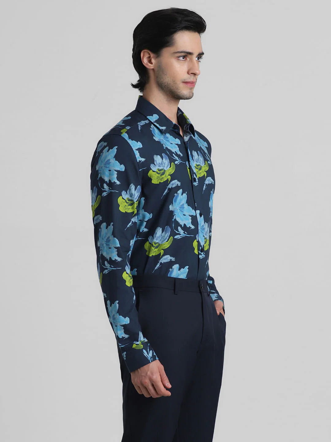 Blue Floral Print Full Sleeves Shirt - Image 3